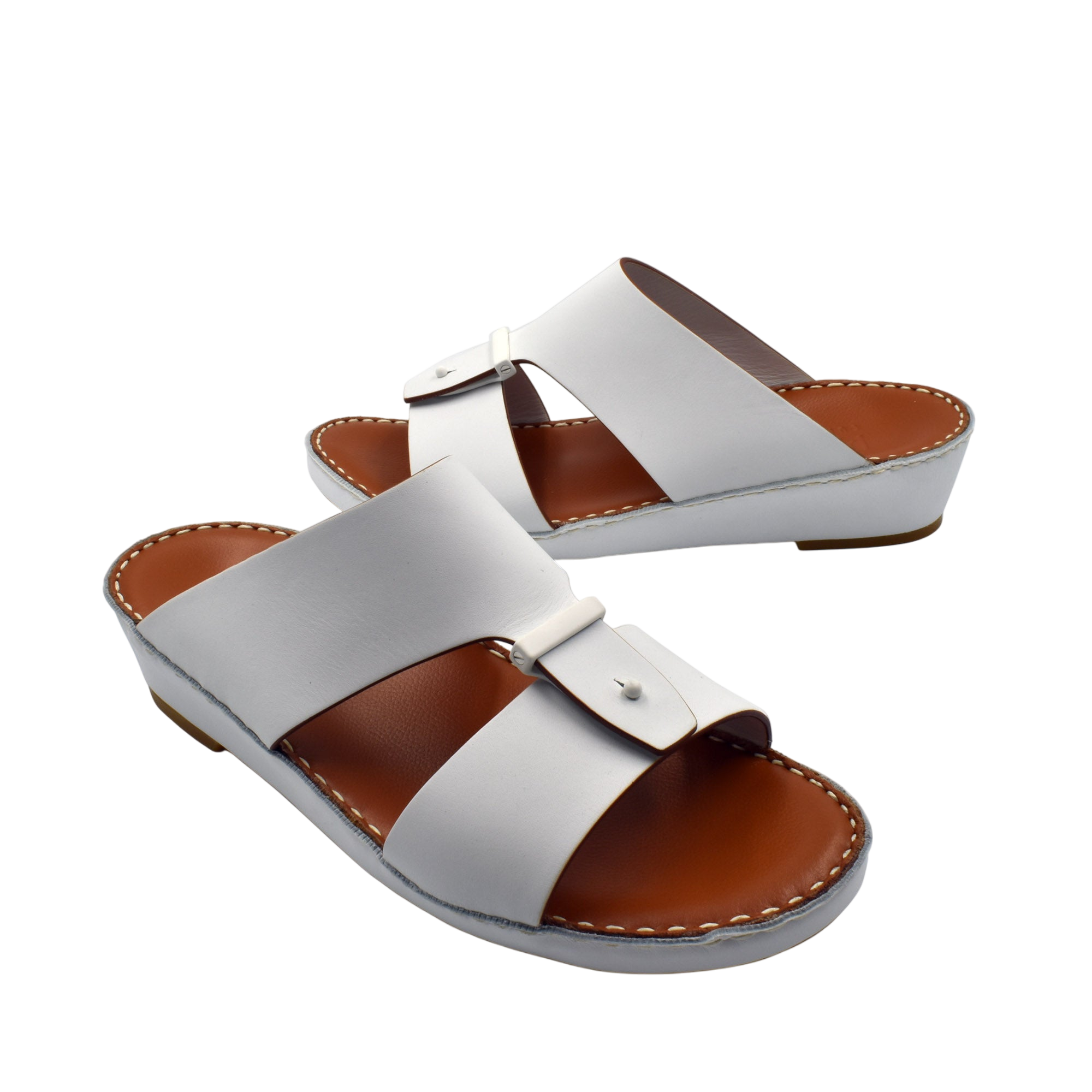White Cinghia Sacoche sandals with brown footbed and adjustable strap from Private Collection