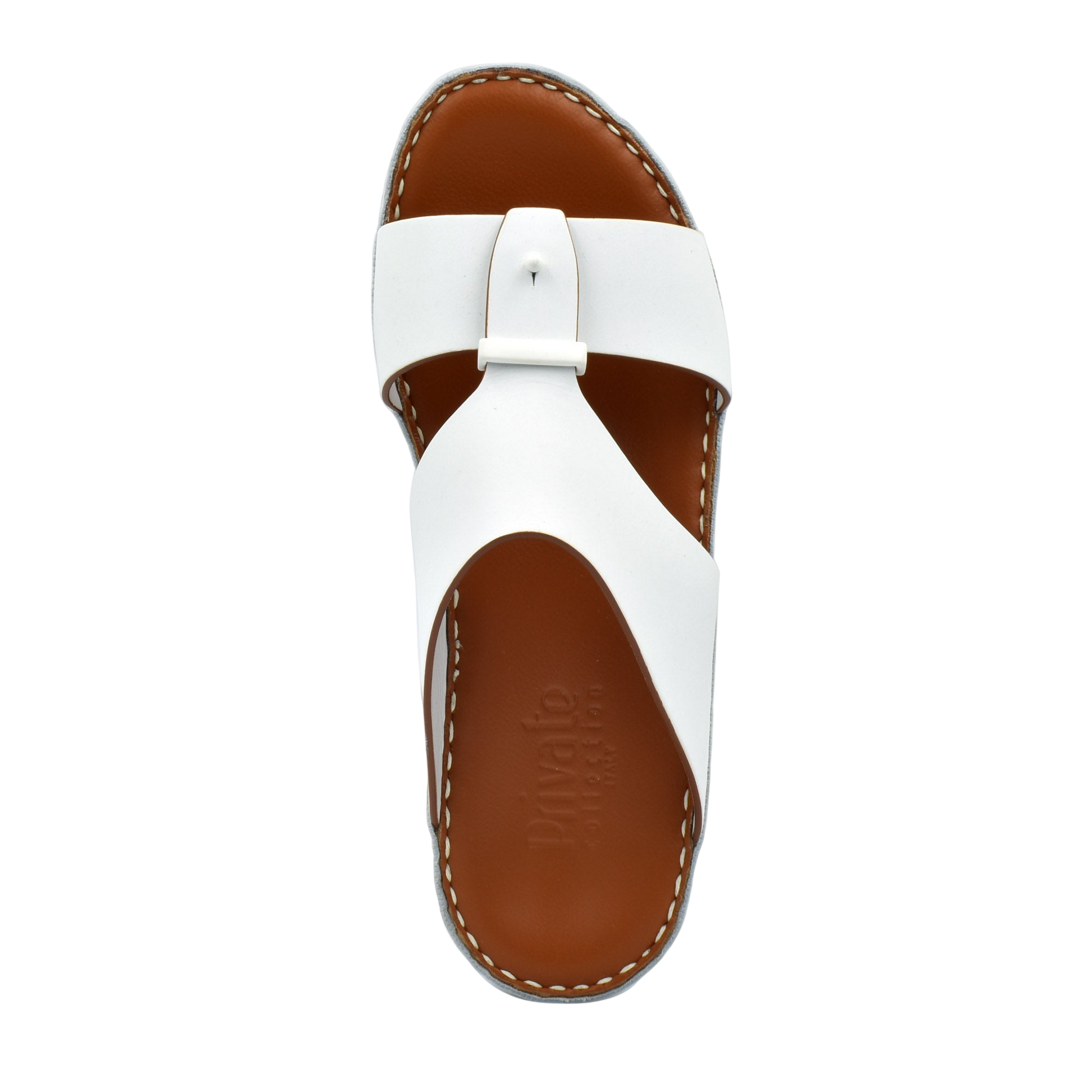 White Cinghia Sacoche sandals with brown sole and stitched edges by Private Collection