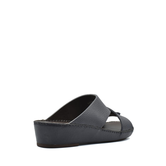 Black luxury leather sandals with open toe and wedge heel from Private Collection