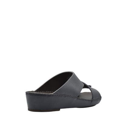 Black luxury leather sandals with open toe and wedge heel from Private Collection