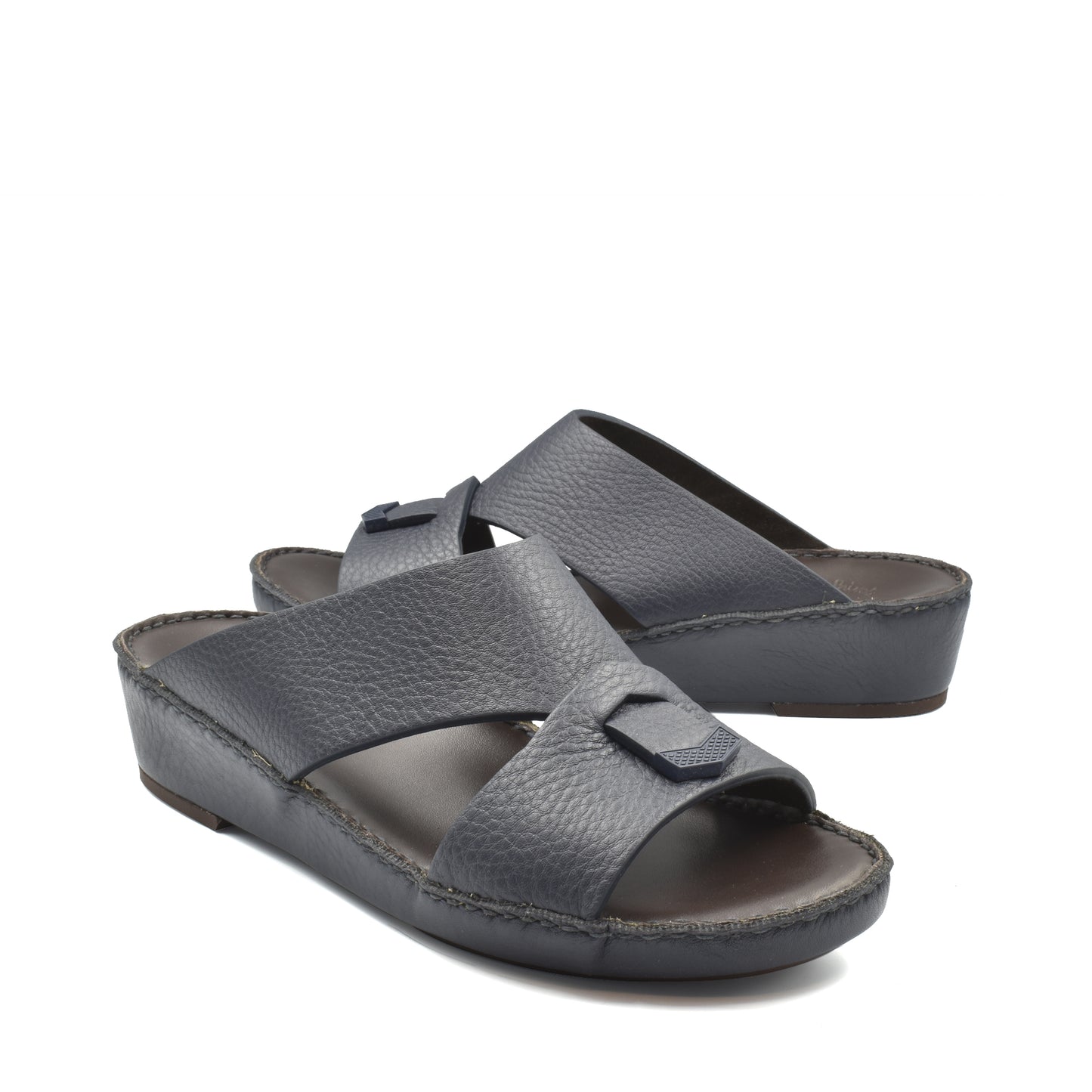 Private Collection grey luxury leather sandals with wide straps and comfortable cushioned footbed