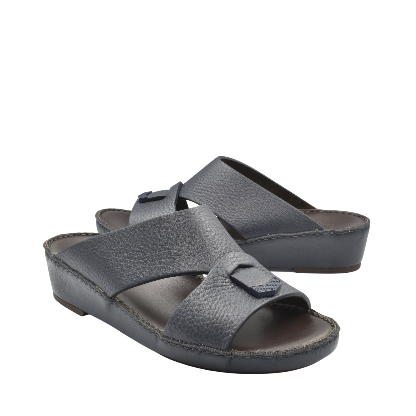 Private Collection grey luxury leather sandals with wide straps and comfortable cushioned footbed