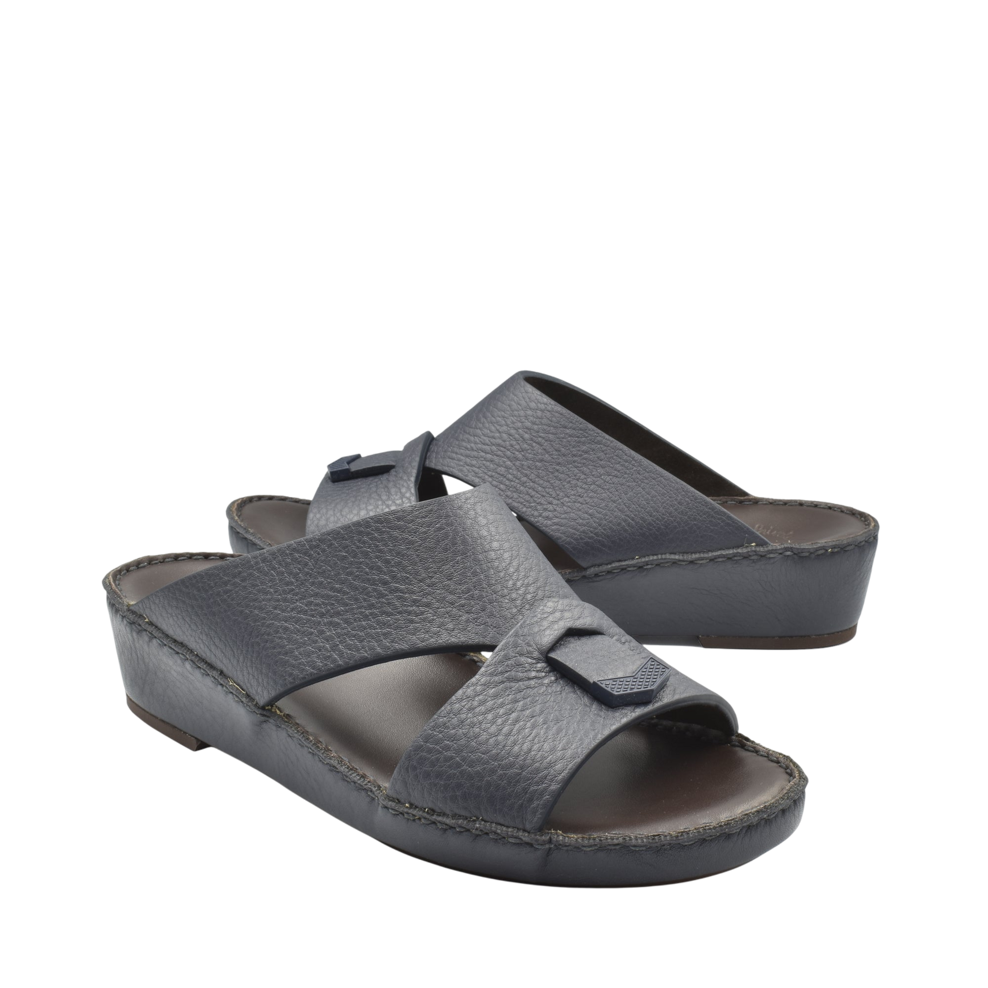 Private Collection grey luxury leather sandals with wide straps and comfortable cushioned footbed