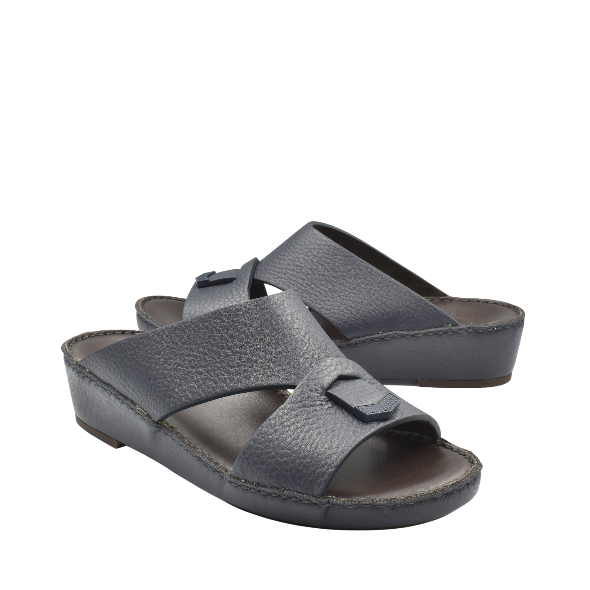 Private Collection grey luxury leather sandals with wide straps and comfortable cushioned footbed