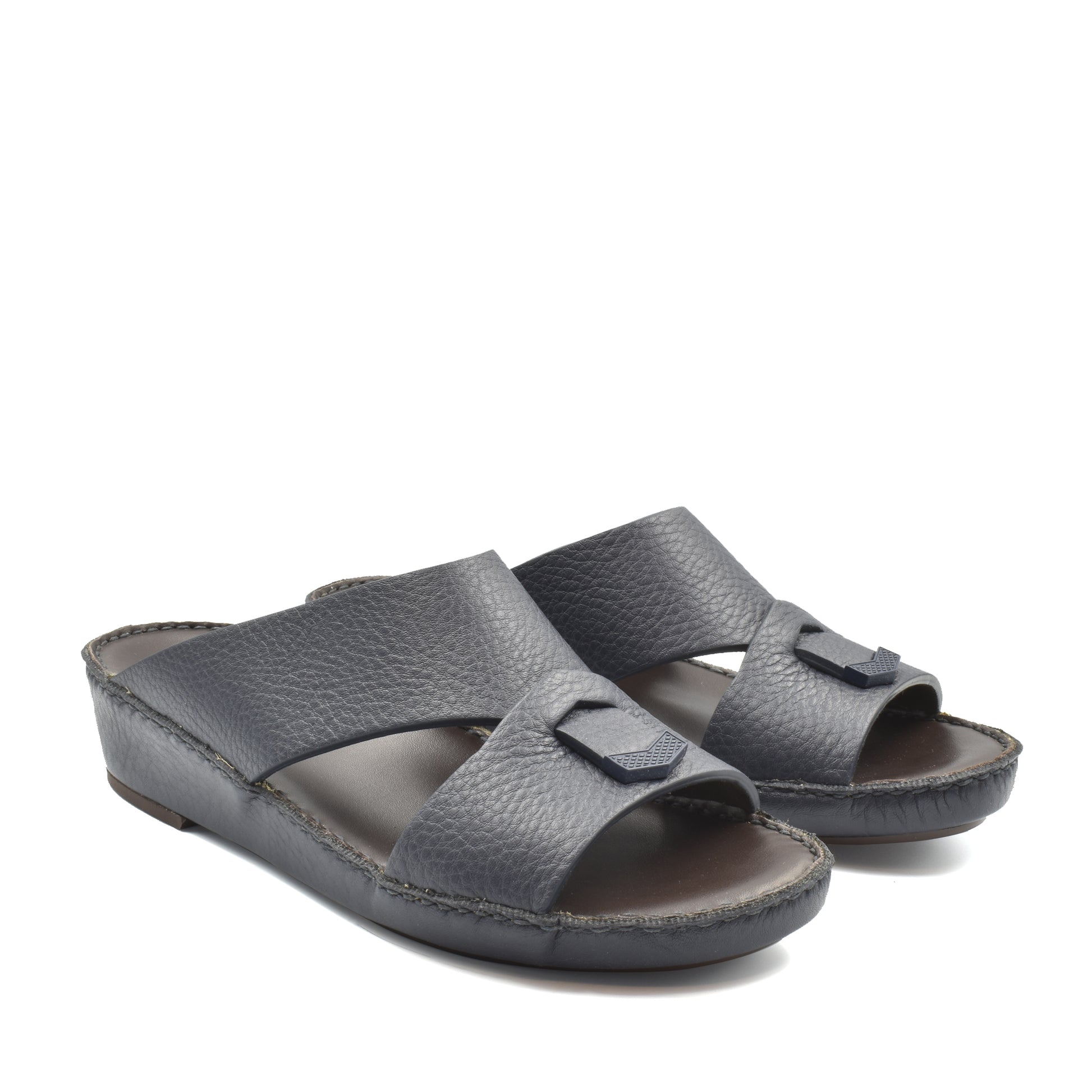 Black luxury leather sandals with open toe and cushioned sole from Private Collection