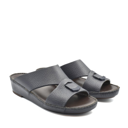 Black luxury leather sandals with open toe and cushioned sole from Private Collection