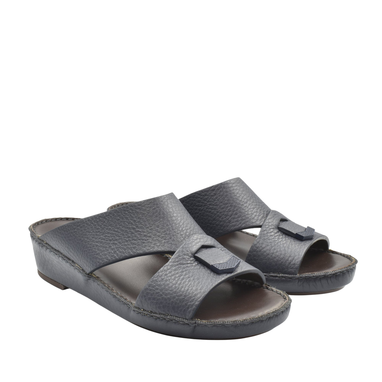Black luxury leather sandals with open toe and cushioned sole from Private Collection