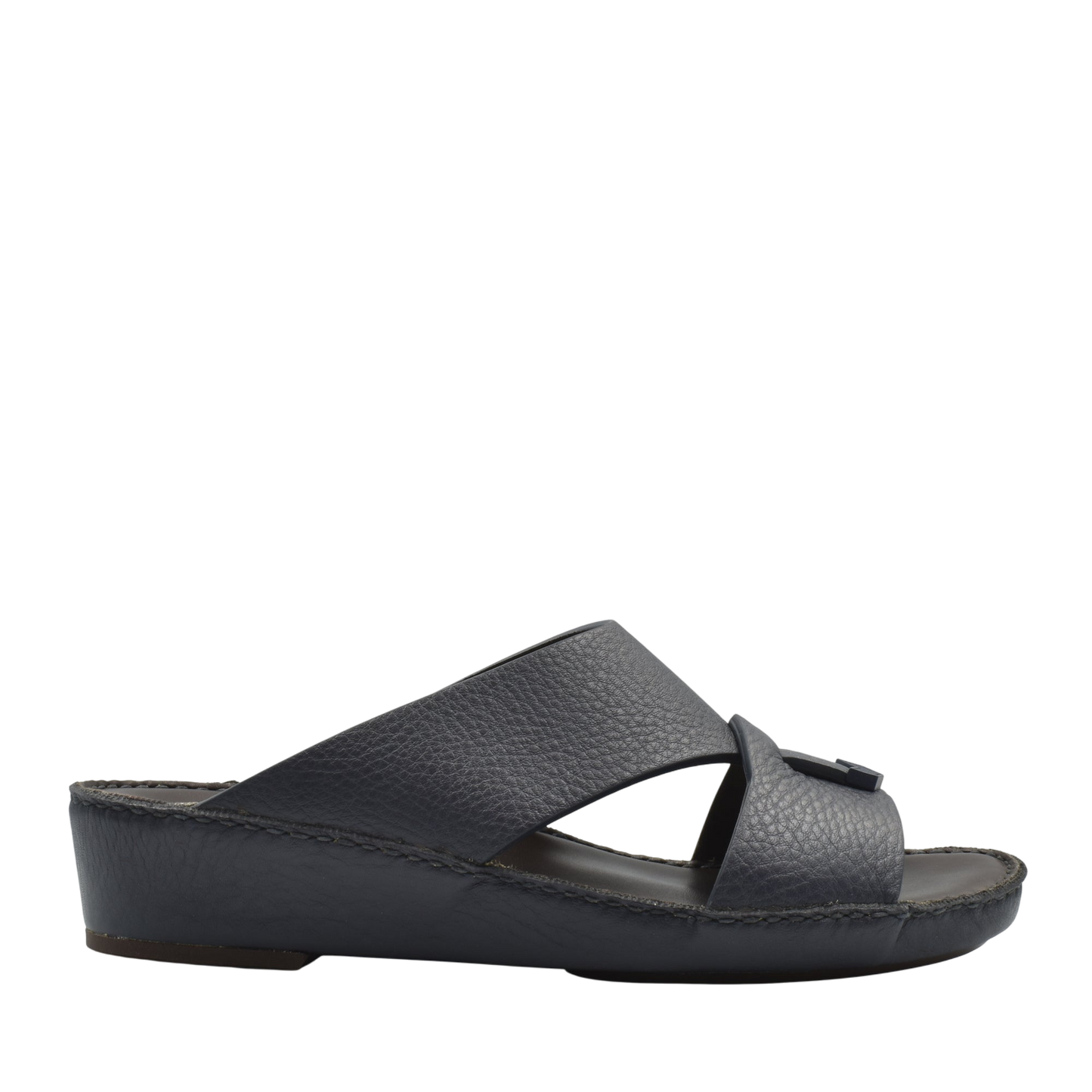 Private Collection black luxury leather sandals with crisscross straps and low wedge heel