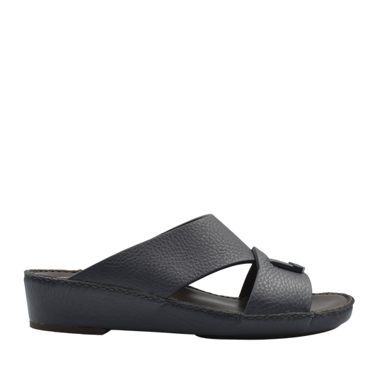 Private Collection black luxury leather sandals with crisscross straps and low wedge heel