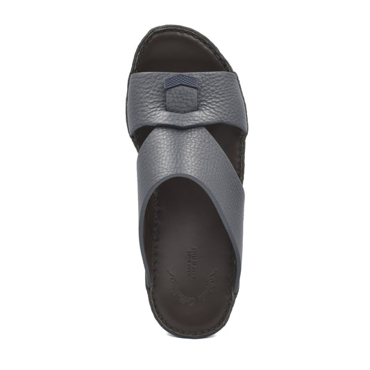 Private Collection luxury leather sandals in gray with textured straps and cushioned sole