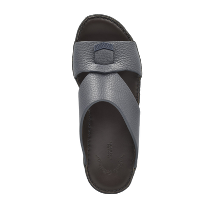 Private Collection luxury leather sandals in gray with textured straps and cushioned sole