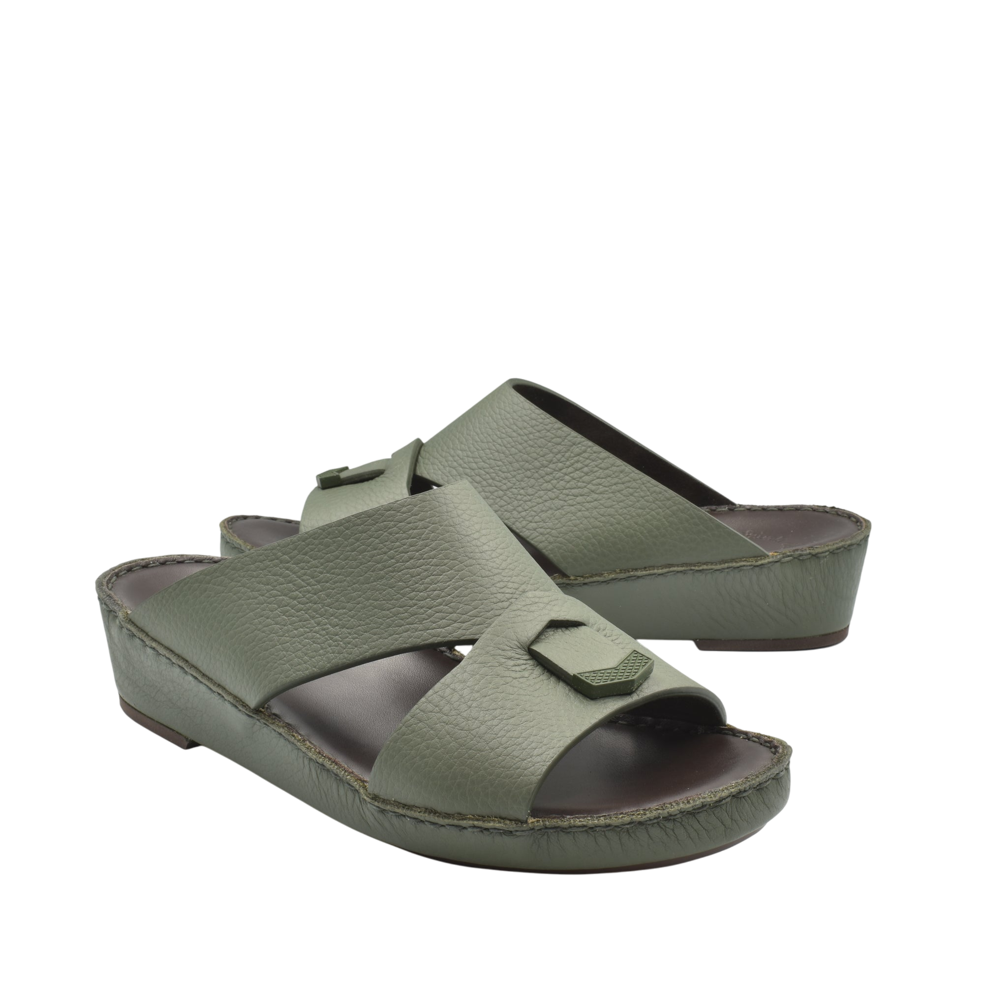 Private Collection olive green luxury leather sandals with open toe and adjustable strap