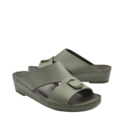 Private Collection olive green luxury leather sandals with open toe and adjustable strap