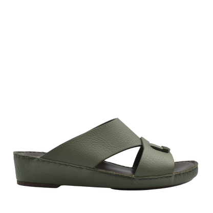Private Collection olive green luxury leather sandals with open toe and wedge sole
