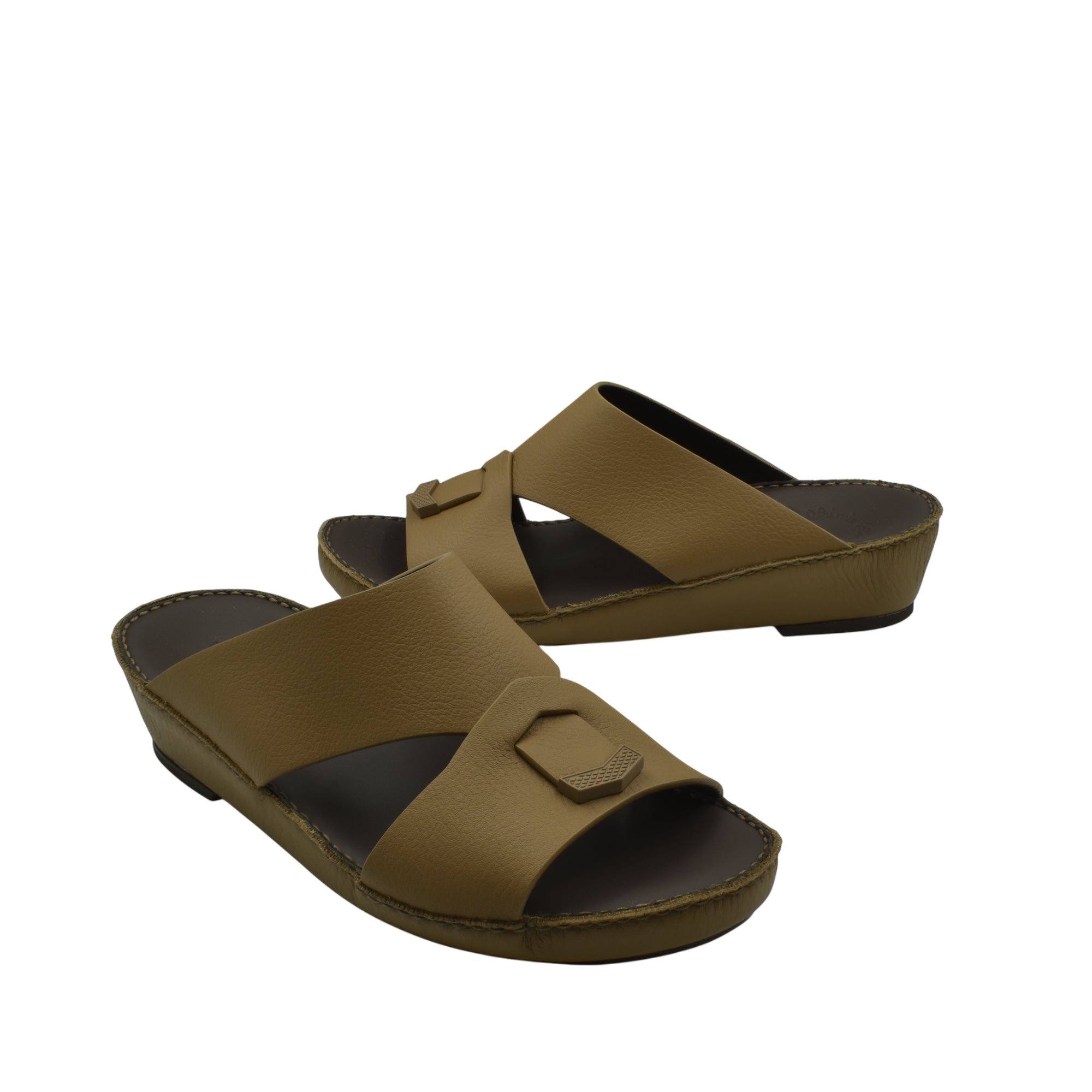 Brown luxury leather sandals with wide straps and buckle detail from Private Collection