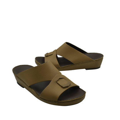 Brown luxury leather sandals with wide straps and buckle detail from Private Collection