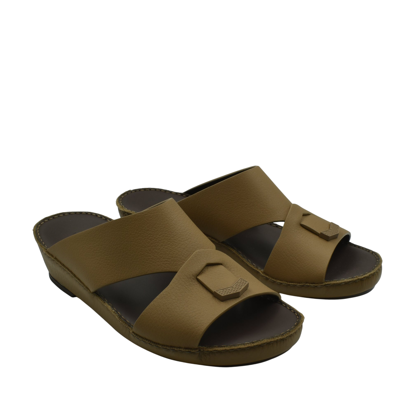 Pair of brown luxury leather sandals from Private Collection with open toes and cushioned sole