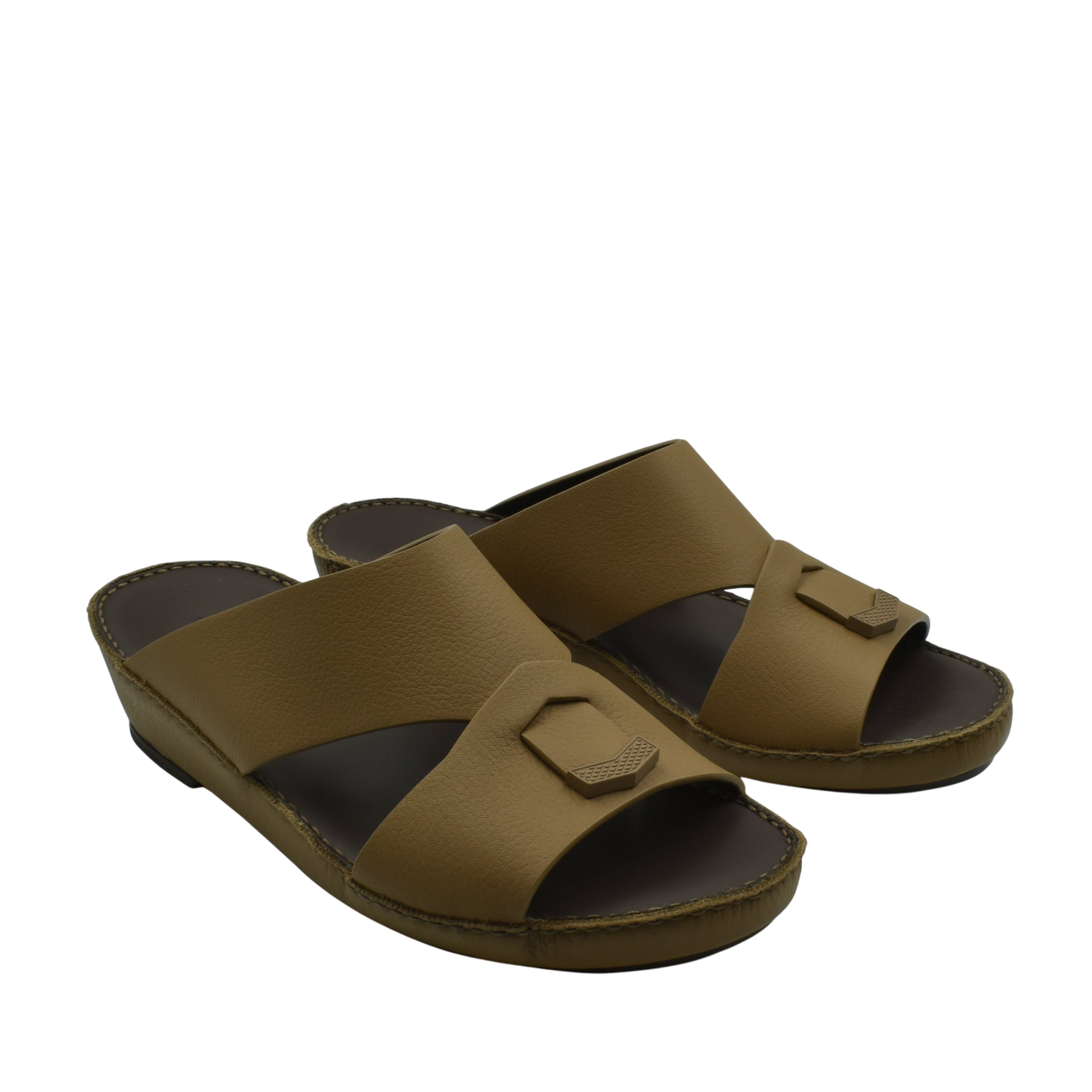 Pair of brown luxury leather sandals from Private Collection with open toes and cushioned sole