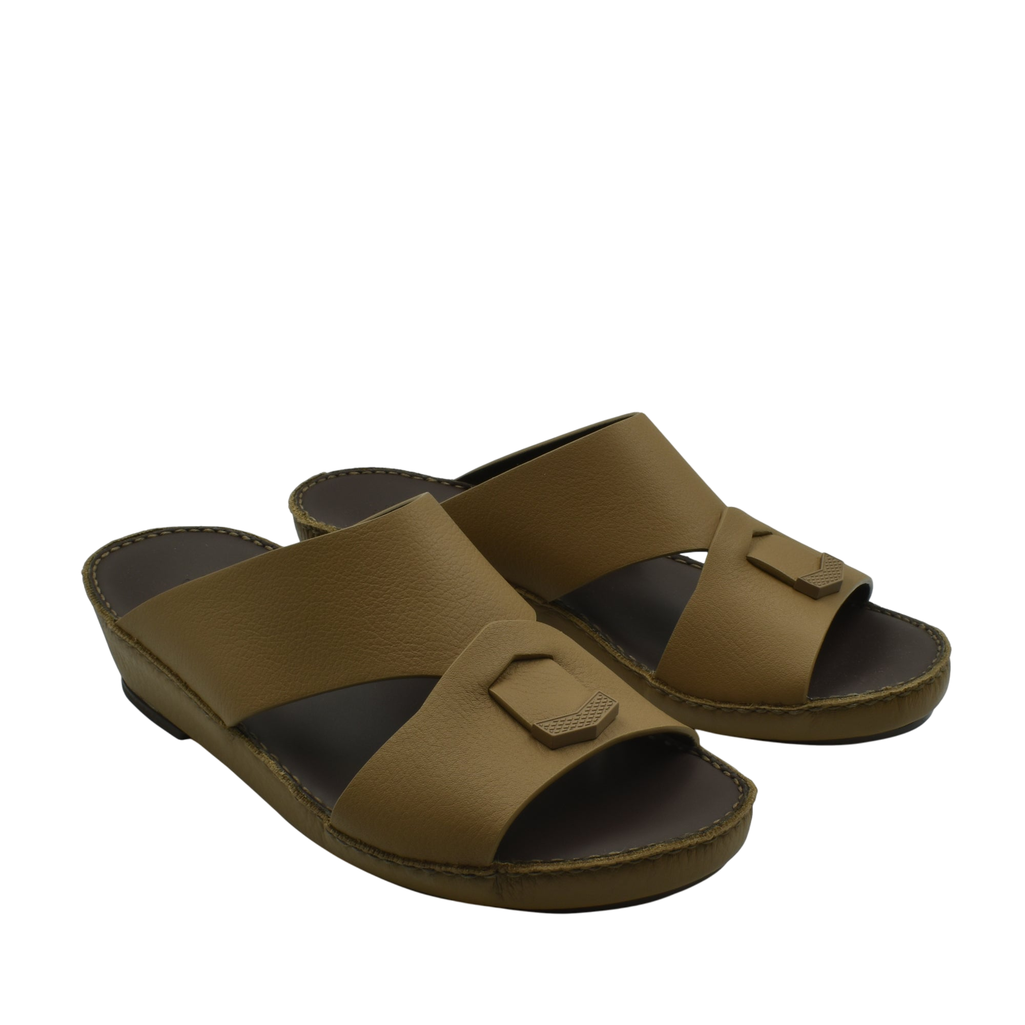 Pair of brown luxury leather sandals from Private Collection with open toes and cushioned sole