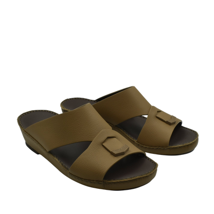 Pair of brown luxury leather sandals from Private Collection with open toes and cushioned sole
