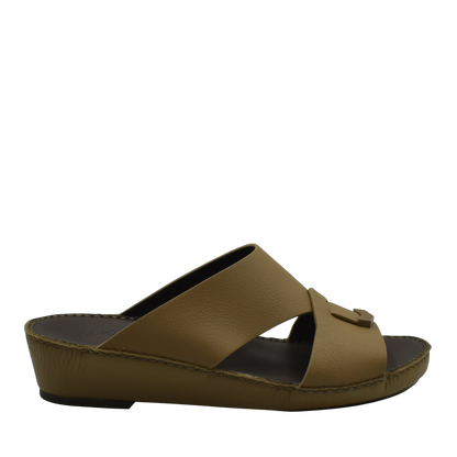 Private Collection luxury leather sandals in tan with a wedge sole and open toe design