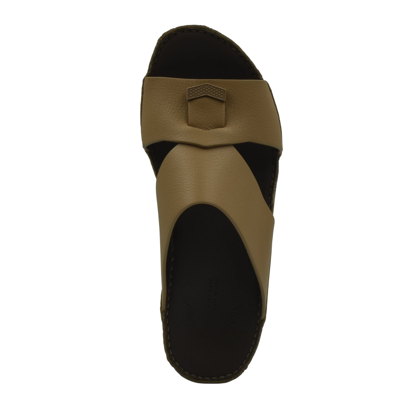 Private Collection luxury leather sandals in brown with a unique strap design and black sole