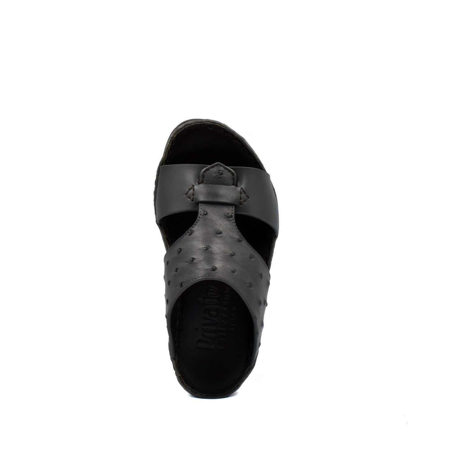 Black comfortable kids sandals with textured straps from Private Collection, top view