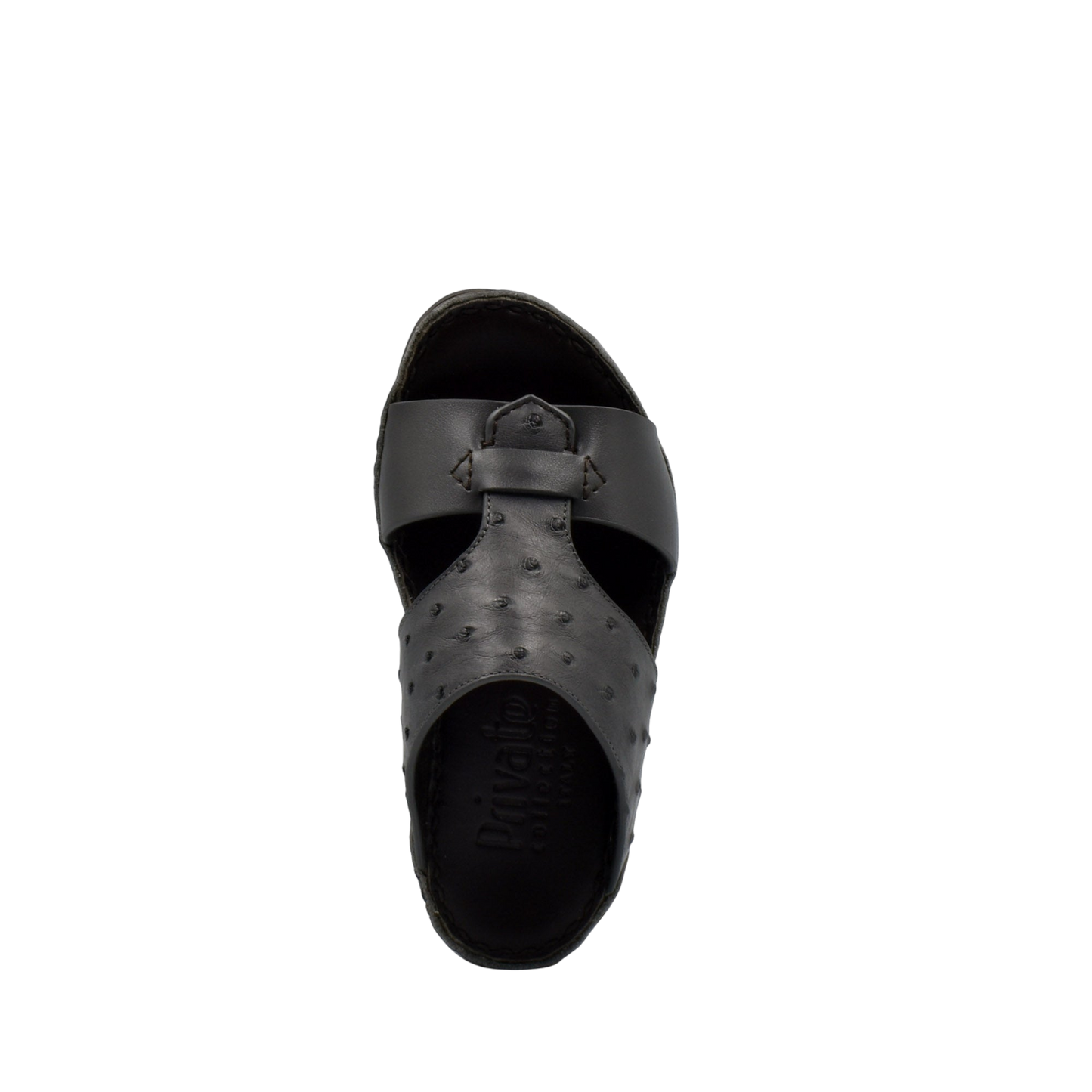 Black comfortable kids sandals with textured straps from Private Collection, top view