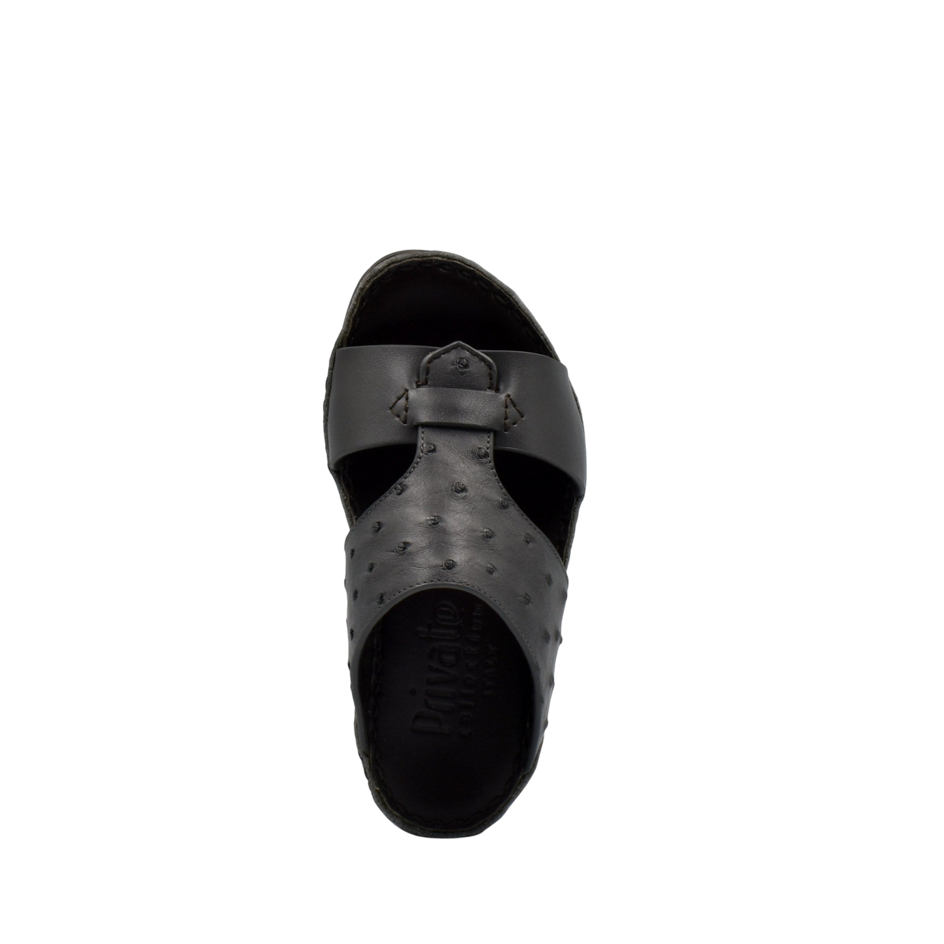 Black comfortable kids sandals with textured straps from Private Collection, top view