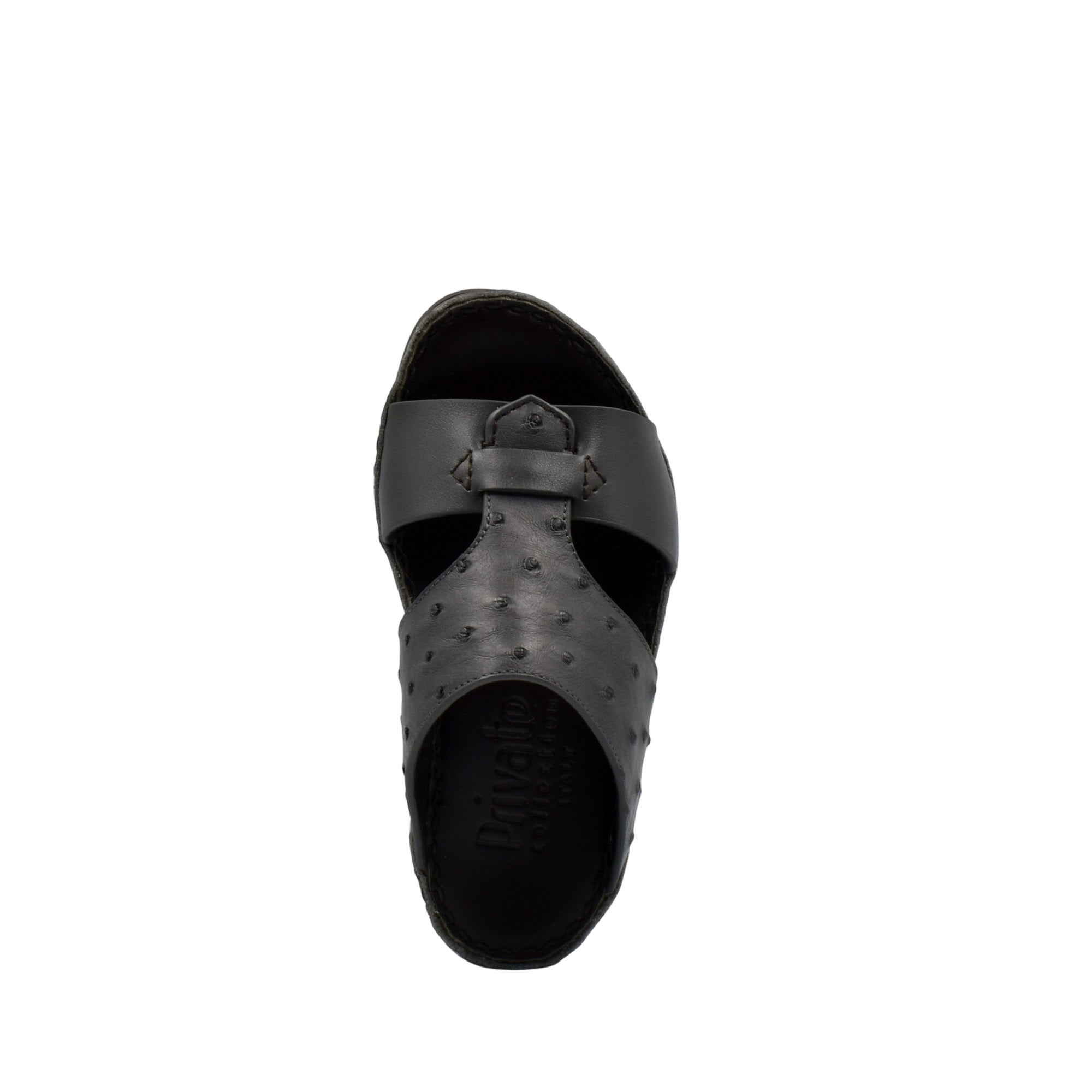 Black comfortable kids sandals with textured straps from Private Collection, top view