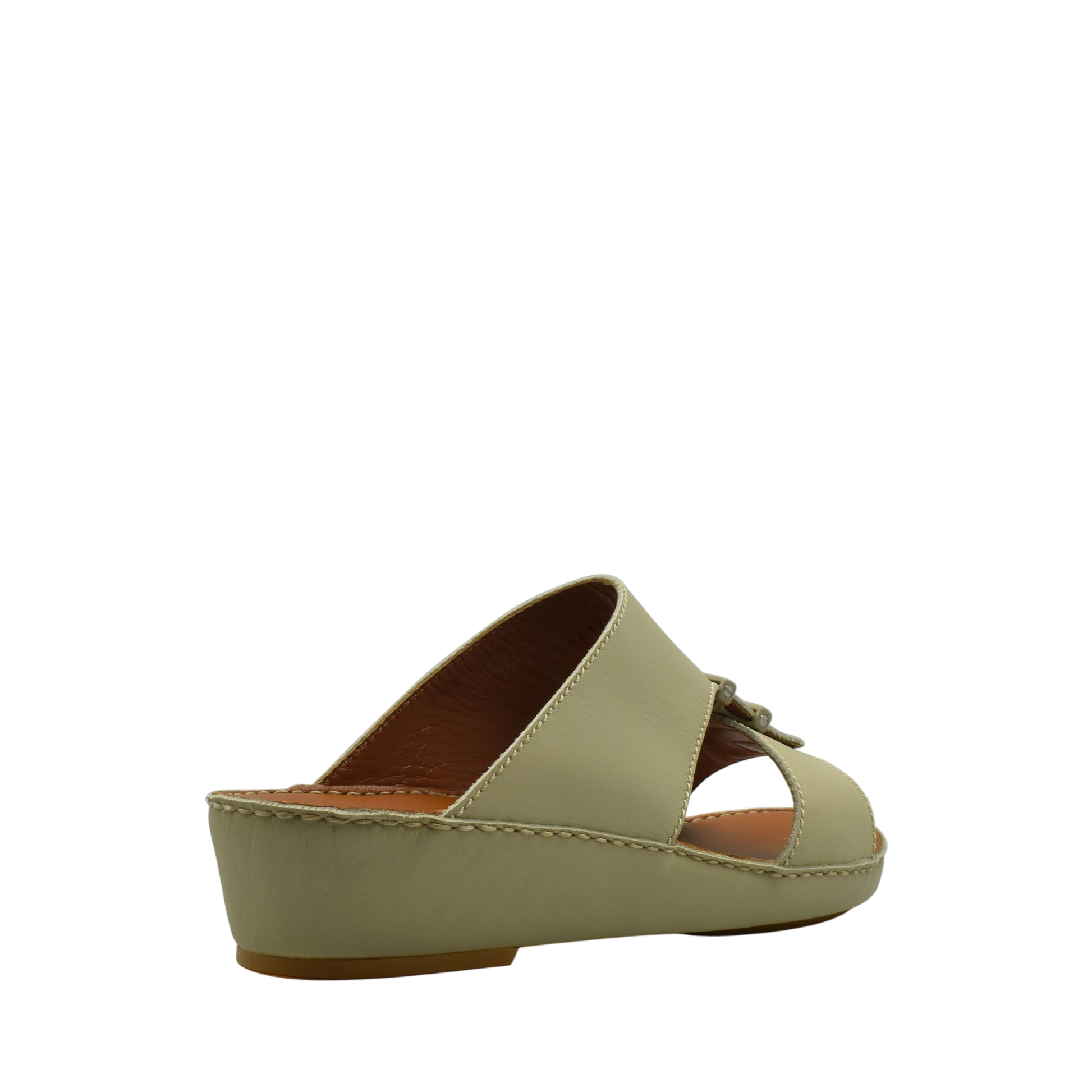 Beige comfortable rubber sandals with cushioned wedge sole and open toe design