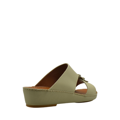 Beige comfortable rubber sandals with cushioned wedge sole and open toe design