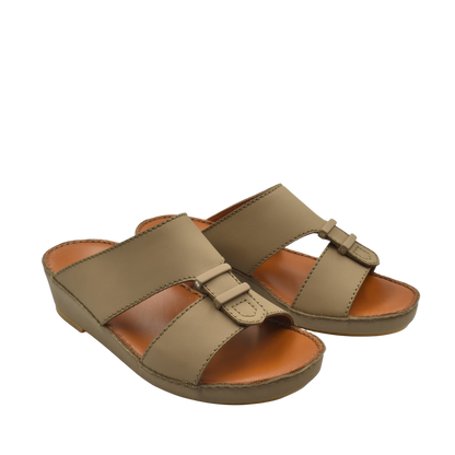 Pair of comfortable rubber sandals in olive green with adjustable straps and cushioned footbed