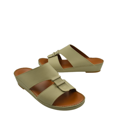 Beige comfortable rubber sandals with wide straps and cushioned footbed for everyday wear