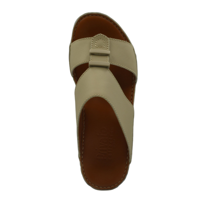Beige comfortable rubber sandals with cushioned brown footbed from Private collection