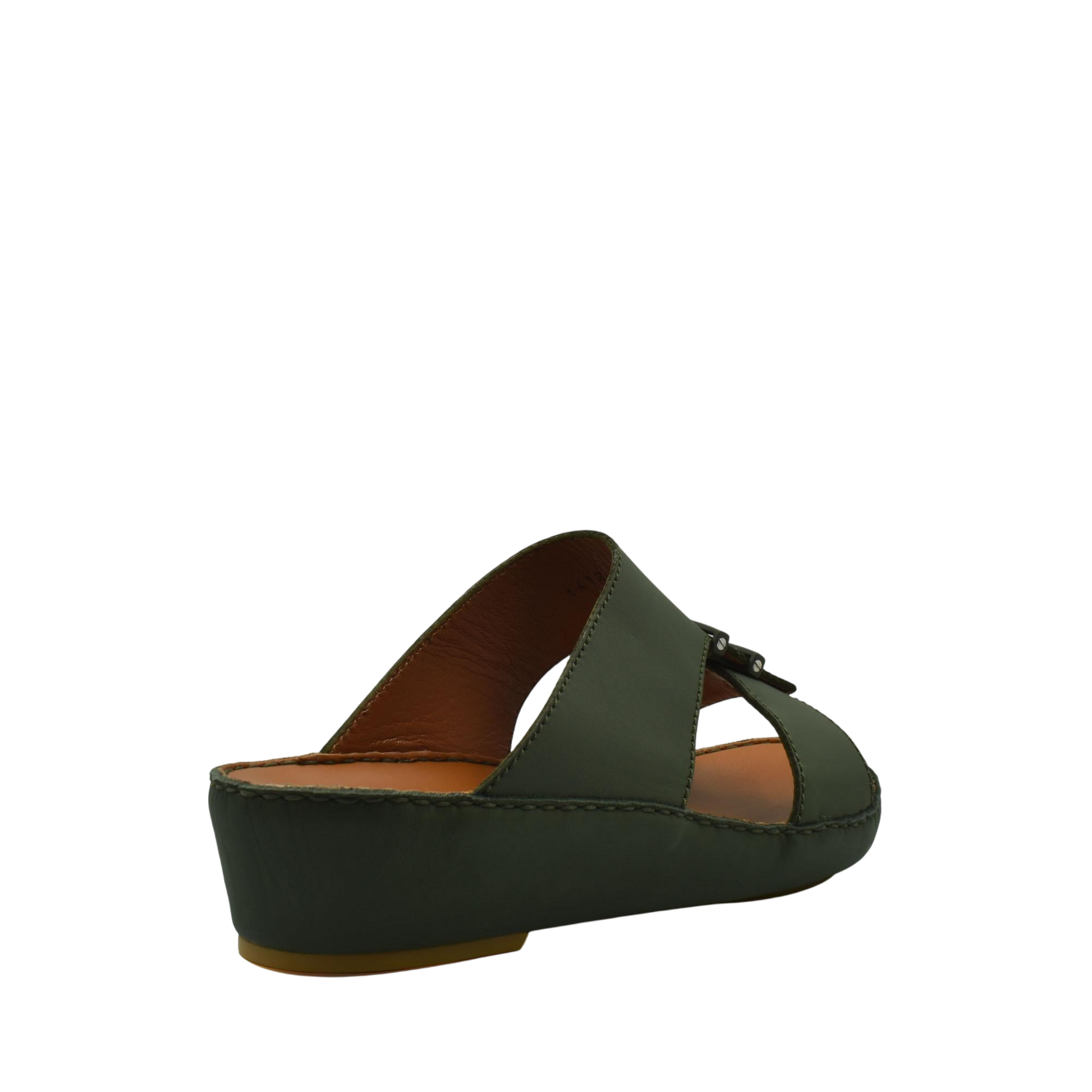 Green slip-on comfortable rubber sandals with a wedge heel and open toe design
