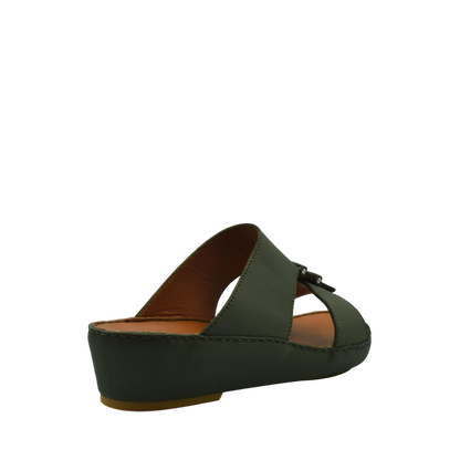 Green slip-on comfortable rubber sandals with a wedge heel and open toe design