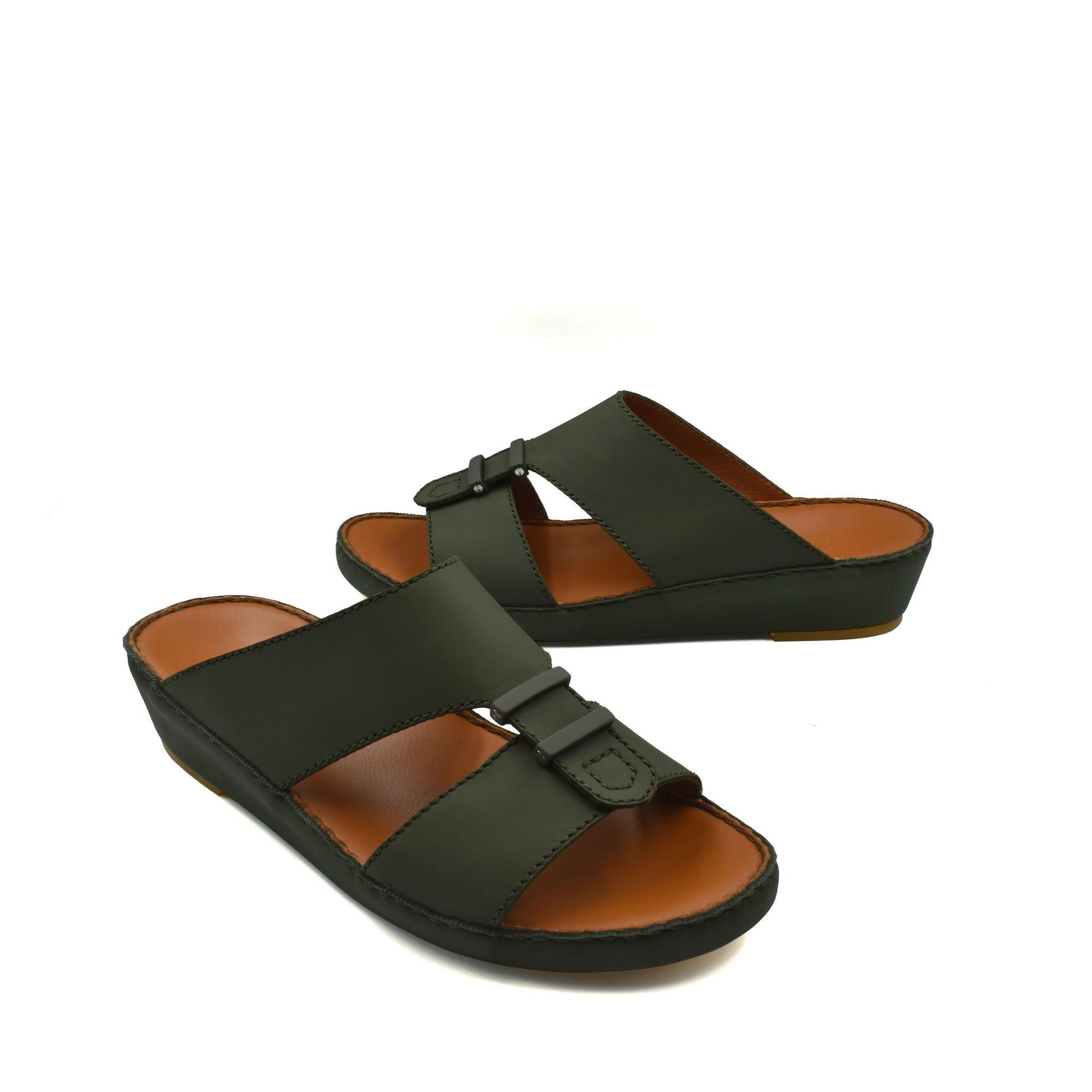 Black comfortable rubber sandals with adjustable strap and cushioned brown footbed for everyday wear