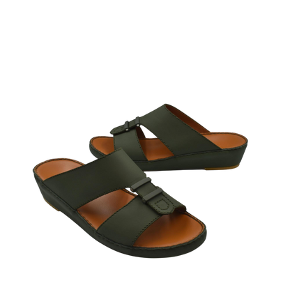 Black comfortable rubber sandals with adjustable strap and cushioned brown footbed for everyday wear