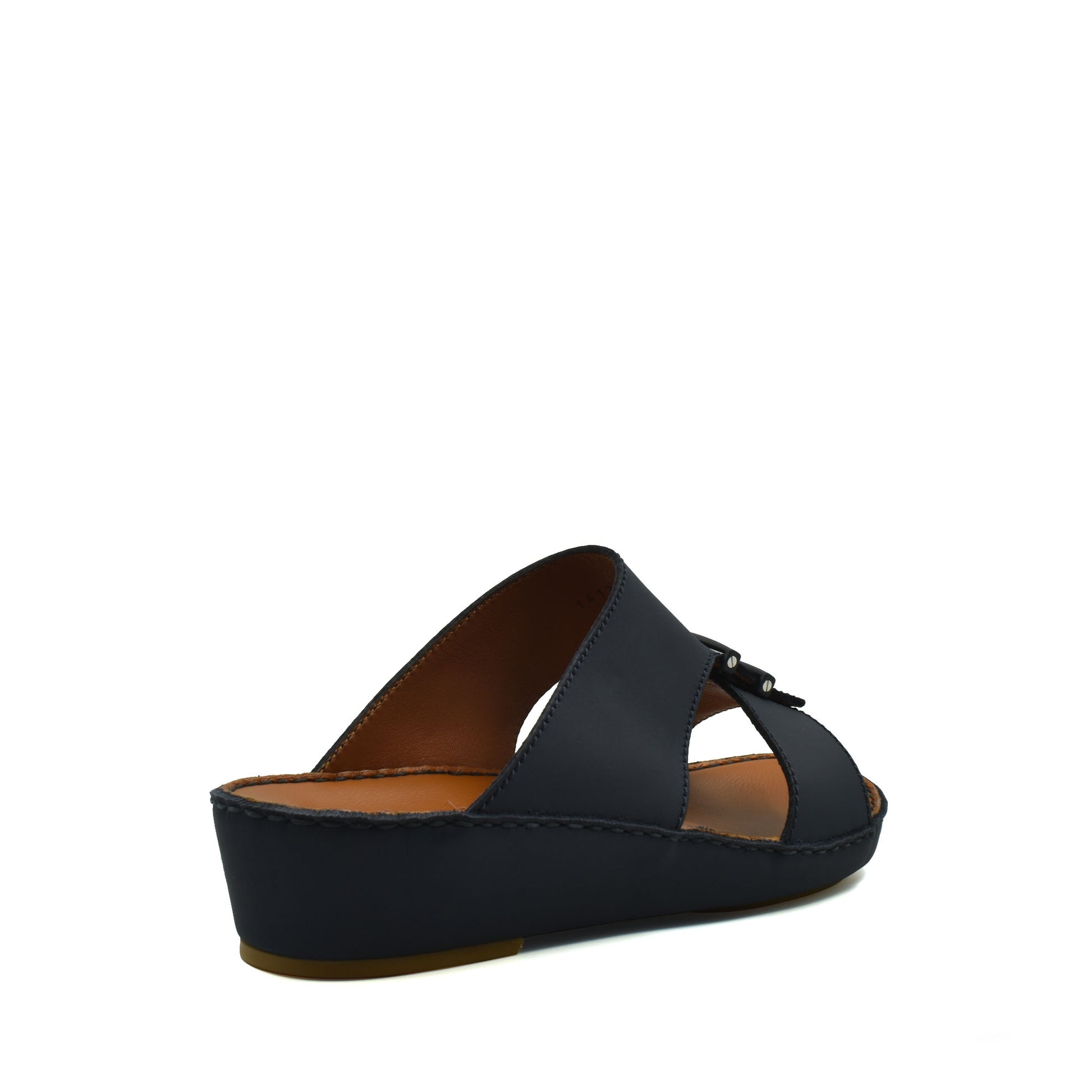 Black comfortable rubber sandals with a slight wedge heel and open toe design
