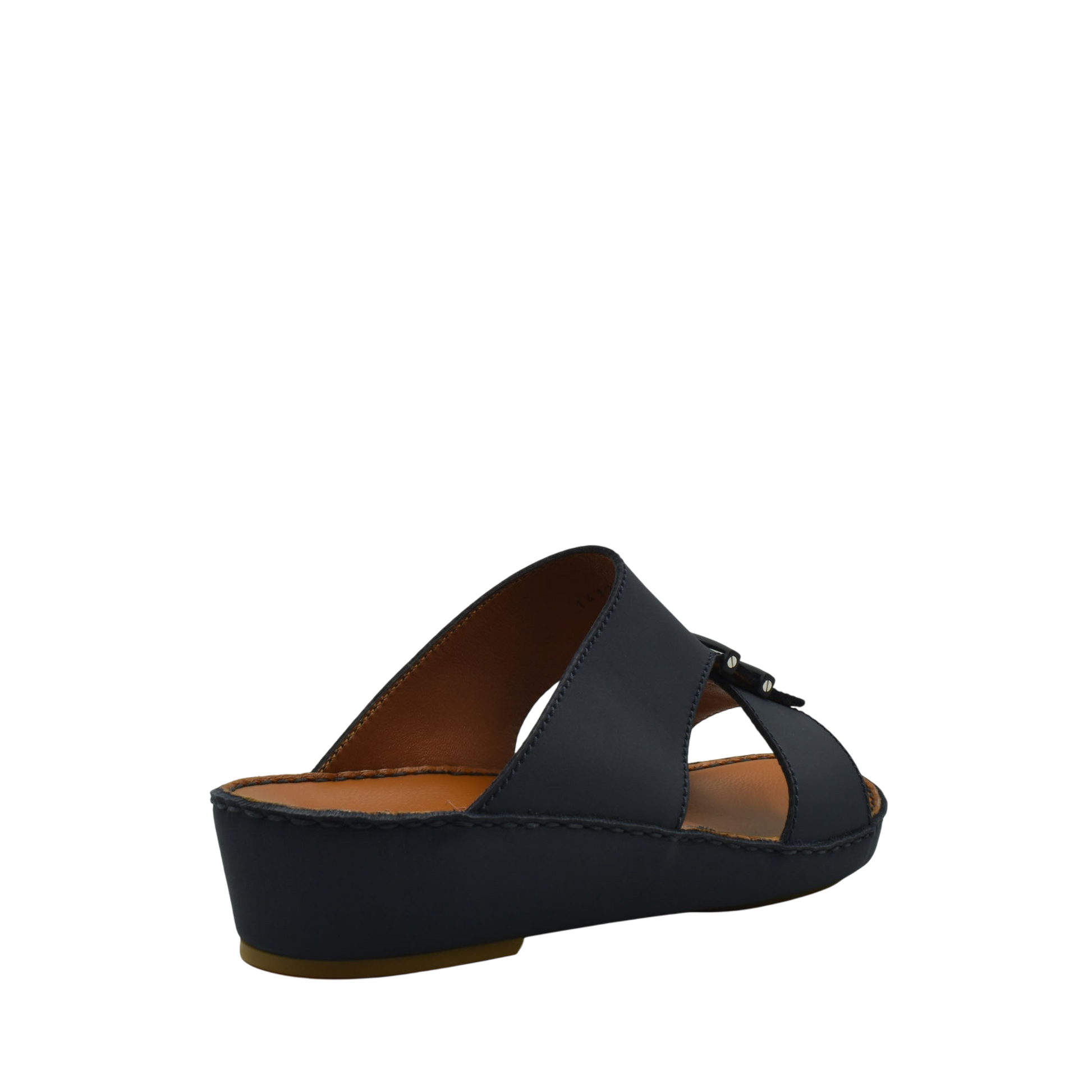Black comfortable rubber sandals with a slight wedge heel and open toe design