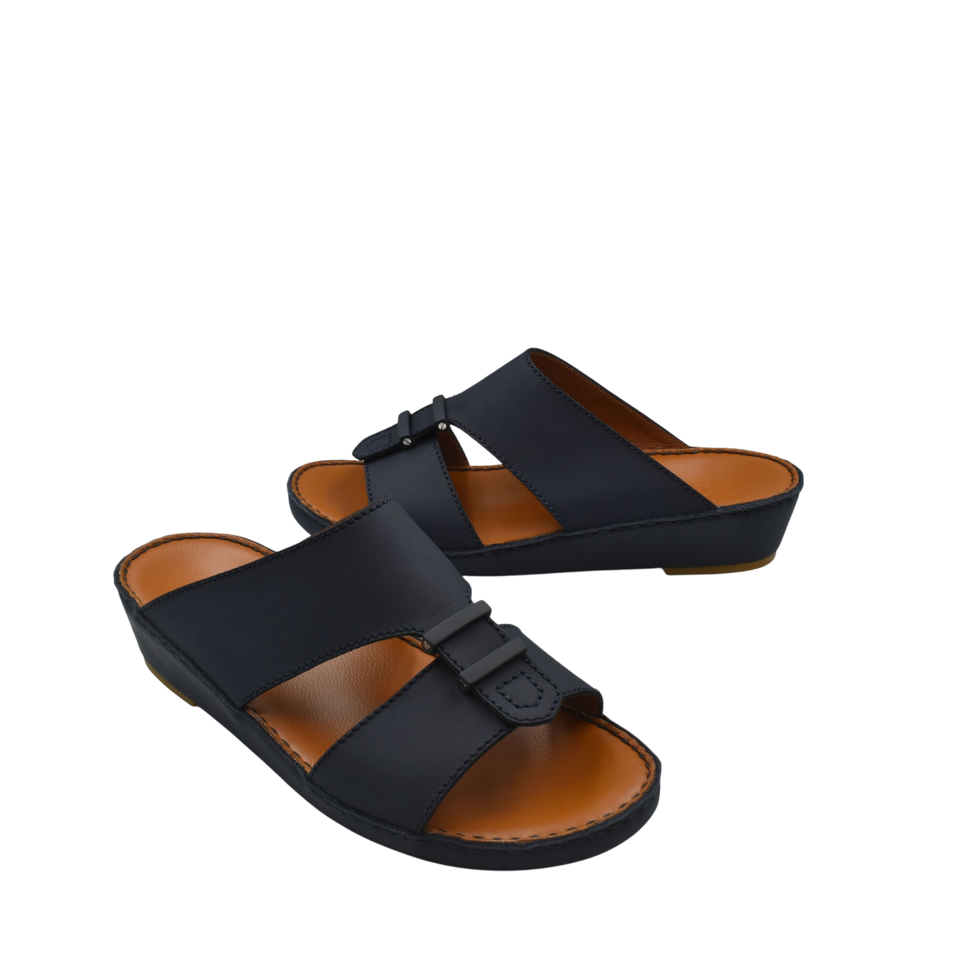 Black comfortable rubber sandals with adjustable straps and cushioned brown footbed for everyday wear