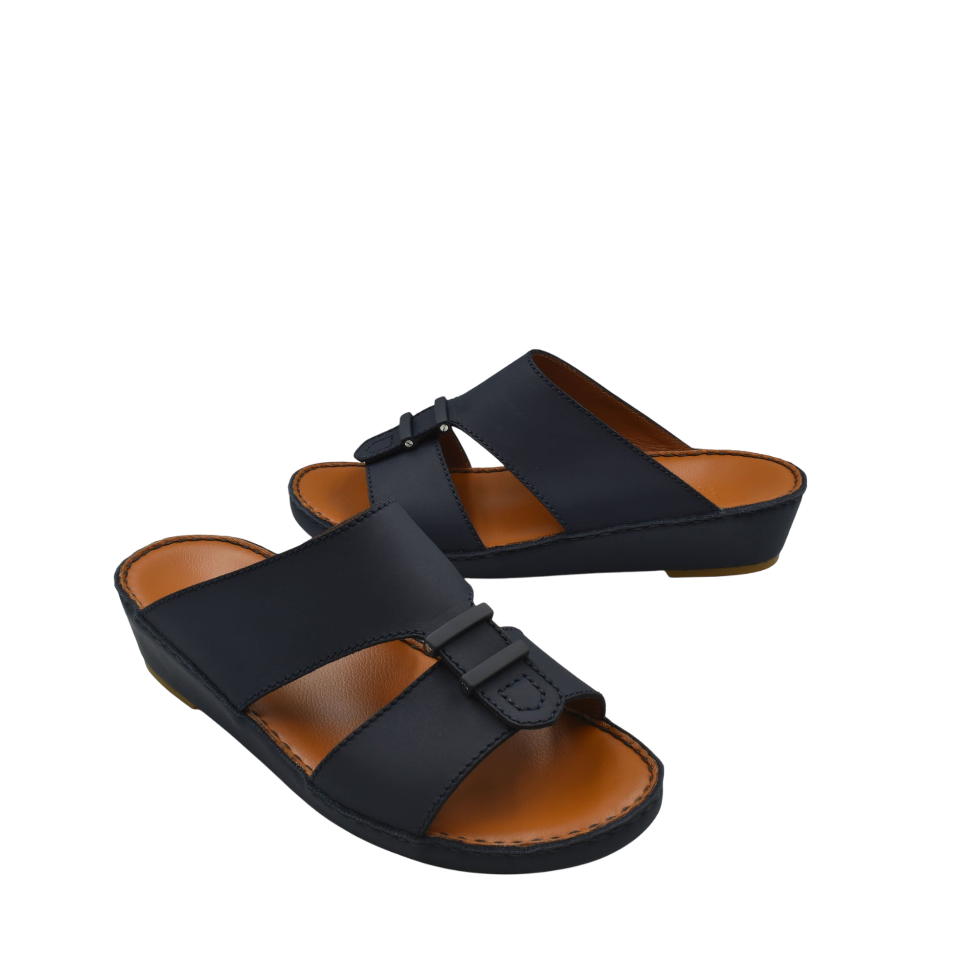 Black comfortable rubber sandals with adjustable straps and cushioned brown footbed for everyday wear