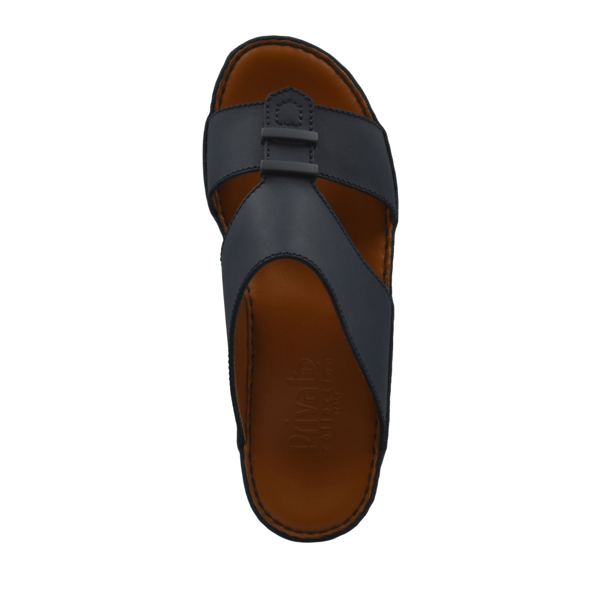 Comfortable rubber sandals in black with adjustable strap and brown cushioned footbed