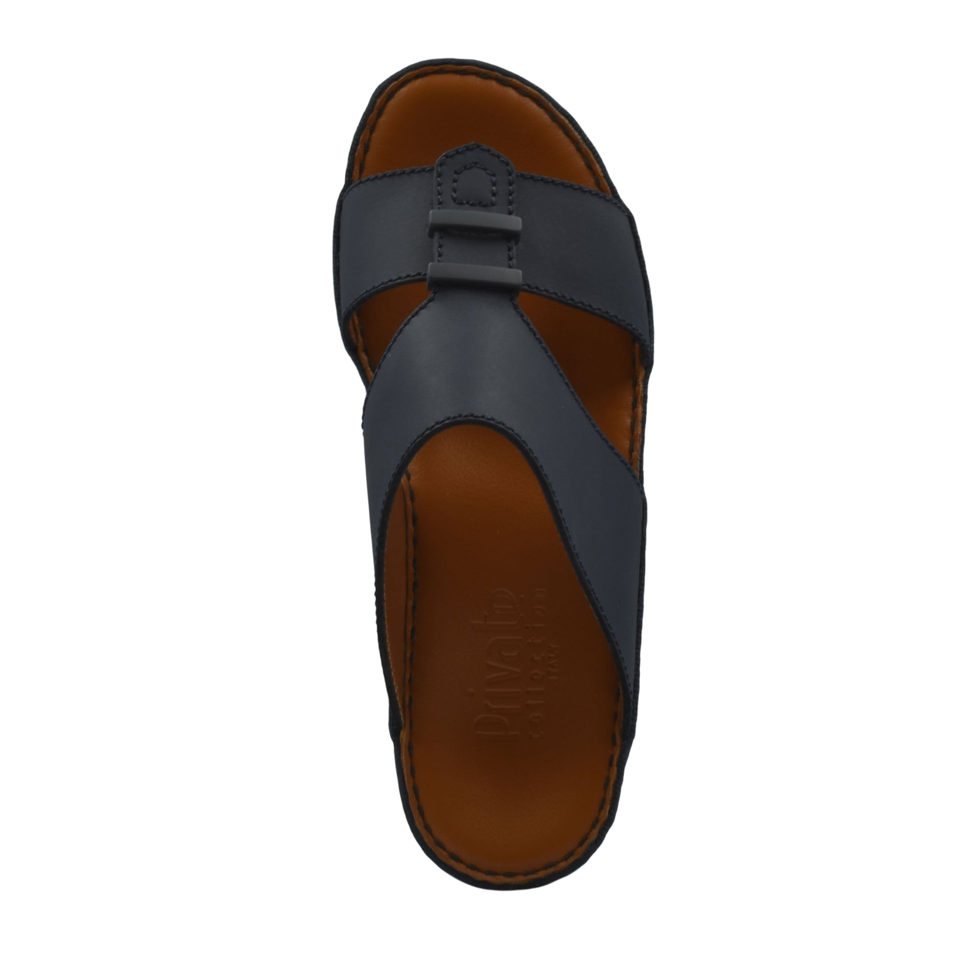 Comfortable rubber sandals in black with adjustable strap and brown cushioned footbed