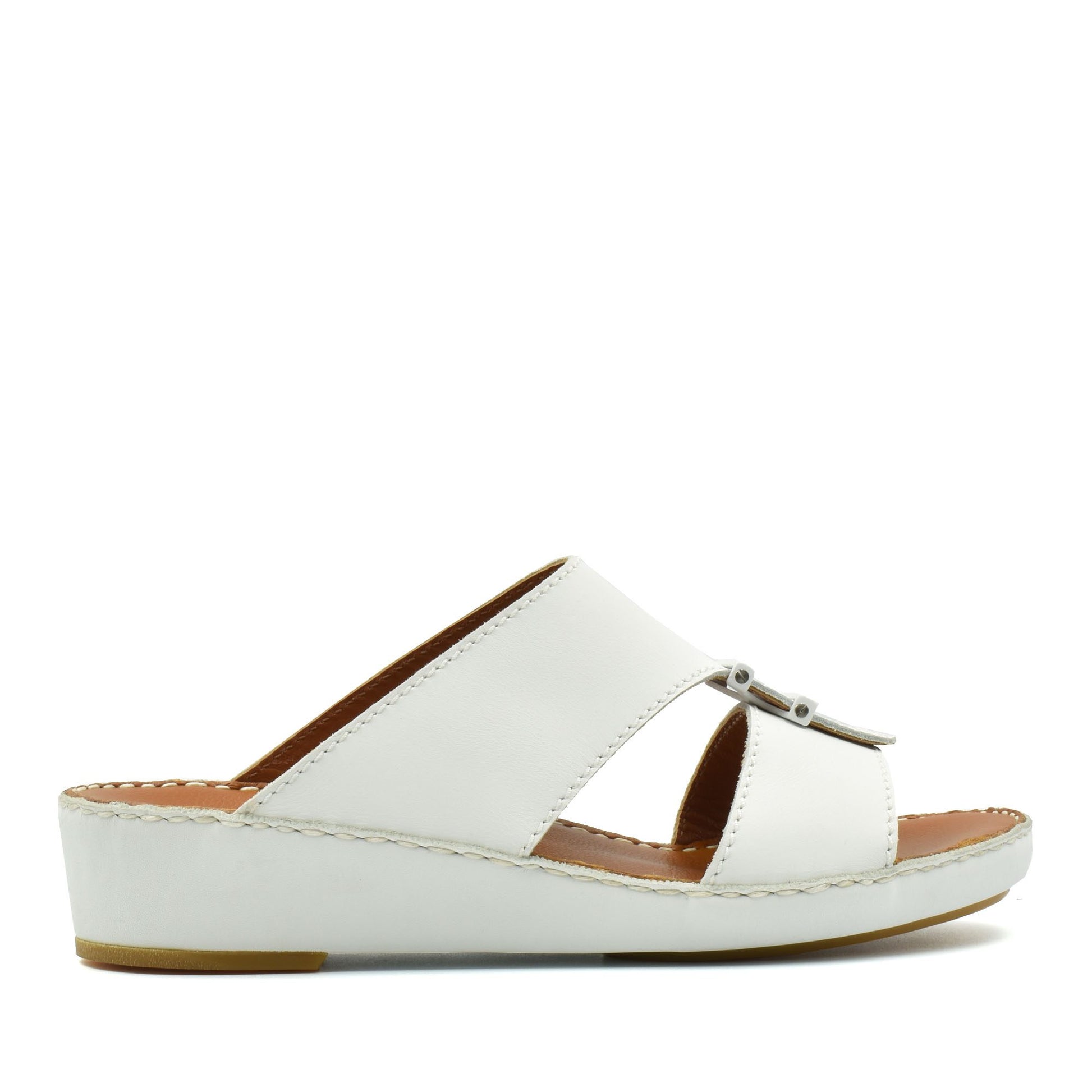 White comfortable rubber sandals with a low wedge heel and open toe design for casual wear