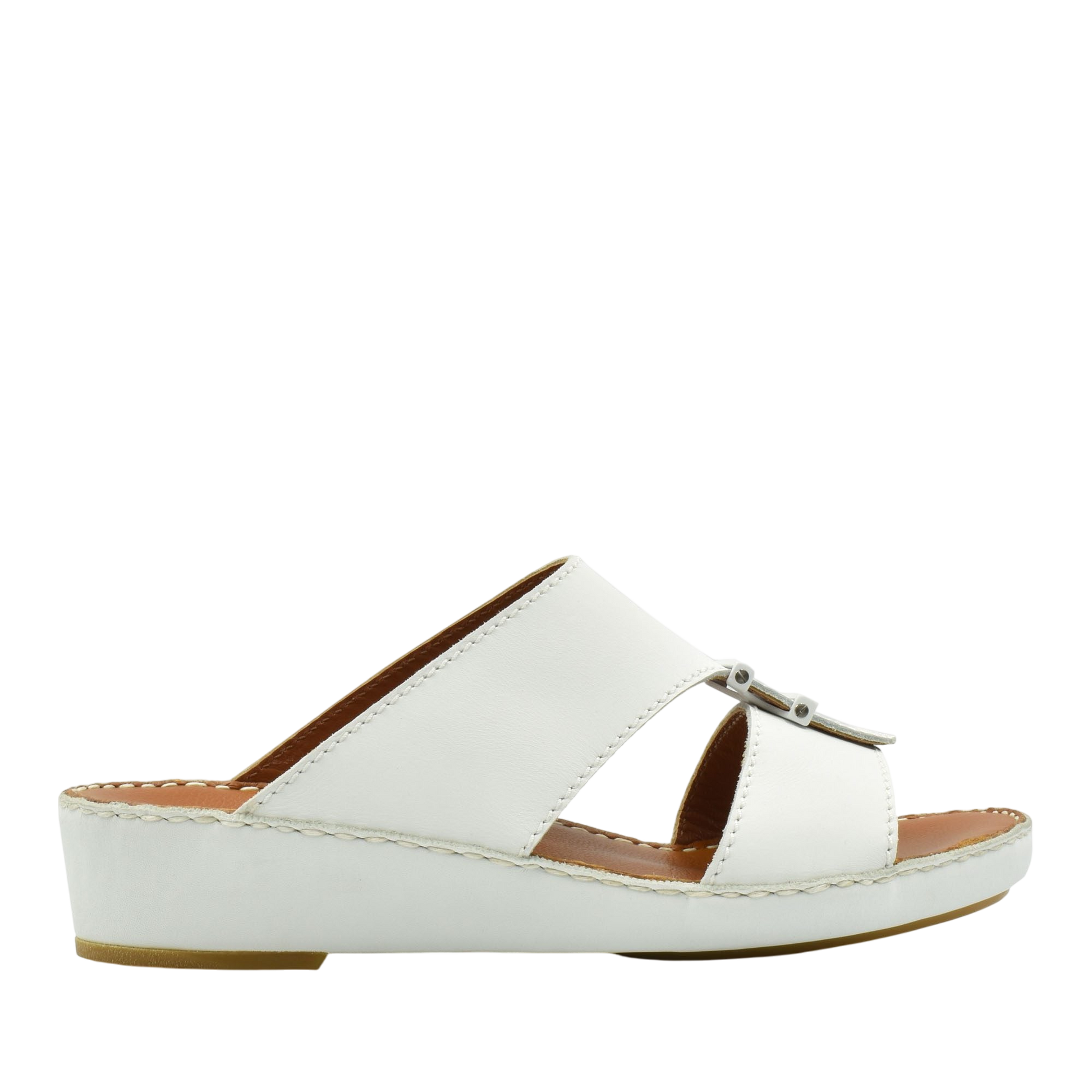 White comfortable rubber sandals with a low wedge heel and open toe design for casual wear