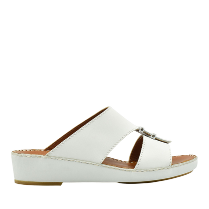 White comfortable rubber sandals with a low wedge heel and open toe design for casual wear