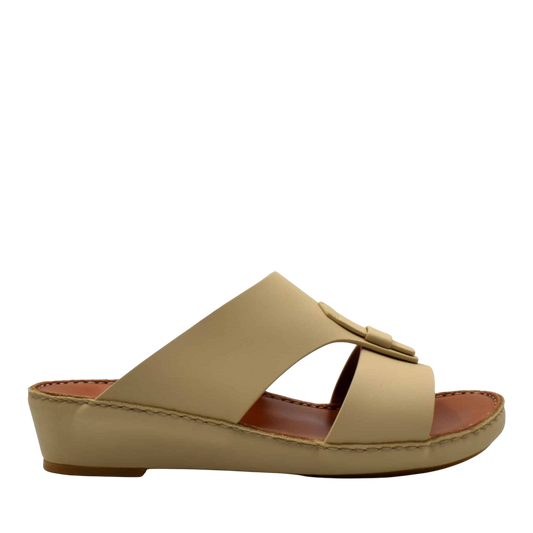 Beige comfortable rubber slides with wide straps and cushioned sole for casual wear