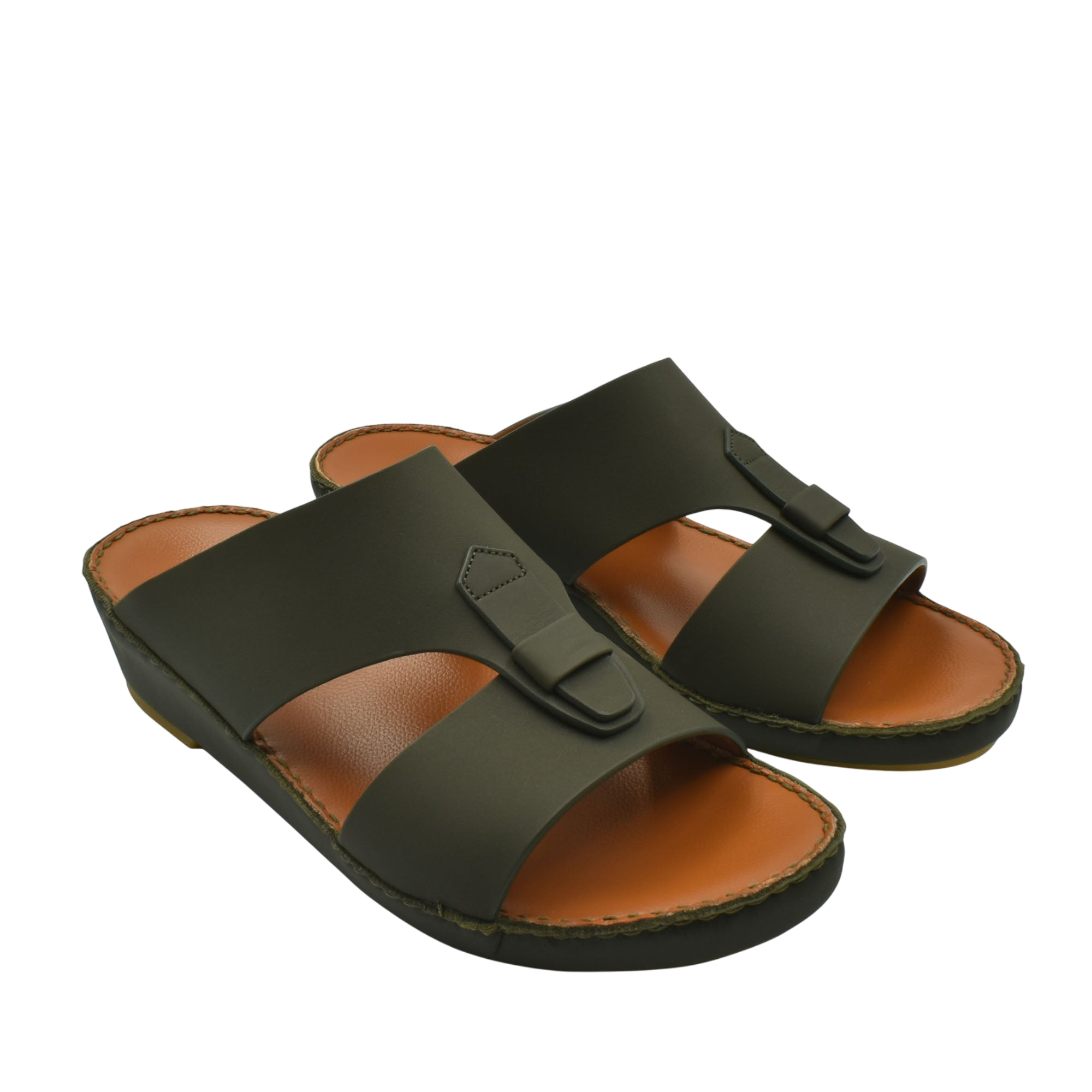 Black comfortable rubber slides with wide straps and cushioned brown footbed for casual wear